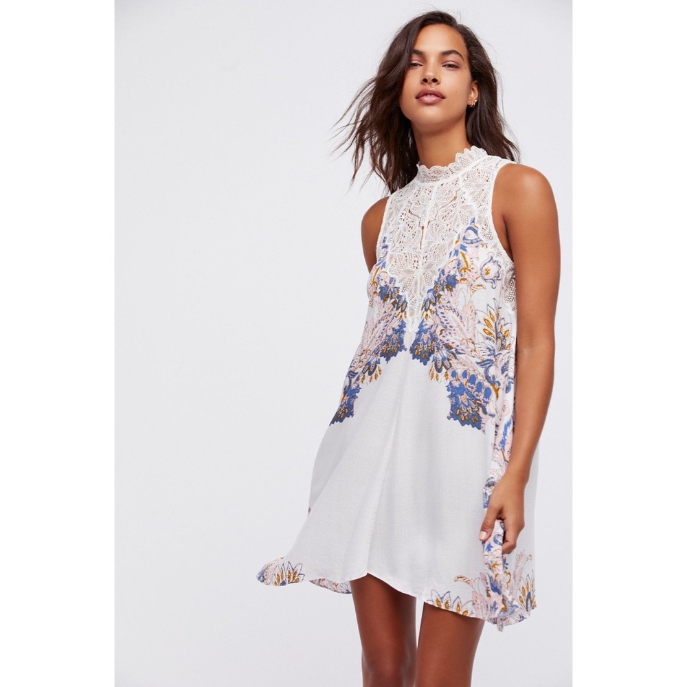Free People White and Blue Floral Dress